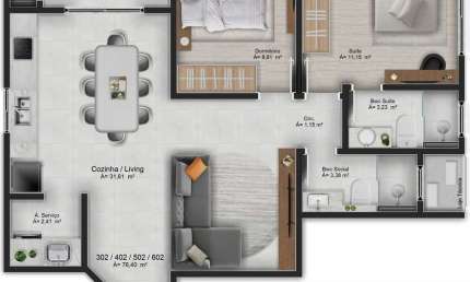 Apartamento em construção com 2 dormitórios 1 suíte e 1 vaga de garagem em Navegantes