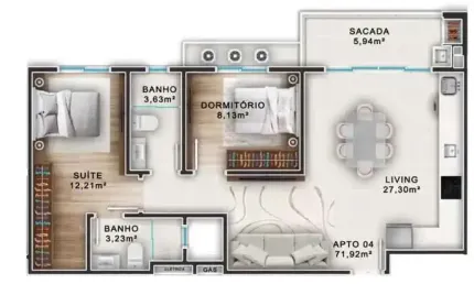 Apartamento na planta com 2 dormitórios sendo 1 suíte e 1 vaga de garagem em penha-sc