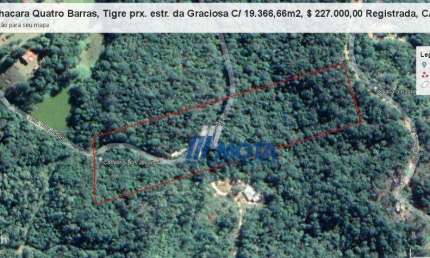 Área para Chacara Quatro Barras , Tigre próximo estrada da Graciosa Com 19.366,66m2 por apenas R$ 227.000,00 Registrada Com CAR, CCIR, ITR