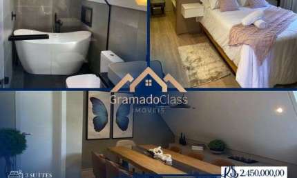 Apartamento em Gramado 225 m² com 3 suítes, banheira, mobiliado e decorado