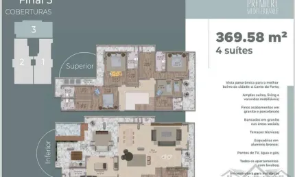 Cobertura duplex – 4 suítes com closet | 370m² | 4 vagas no canto do forte