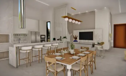 Casa térrea fino acabamento com 1 suíte com closet e dois dormitórios.