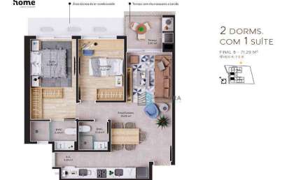 Apartamento com 2 dormitórios à venda, 71 m² por R$ 1.310.623,06 - Cacupé - Florianópolis/SC