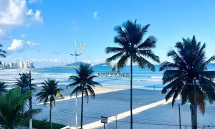 Apartamento à venda no guarujá, na praia das astúrias, frente total para o mar, 2 vagas de garagem e lazer.