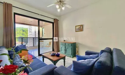 Apartamento no guarujá, pitangueiras, 2 quartos, sala para 2 ambientes e sacada com vista para o mar - mercuri imóveis - imobiliária no guarujá