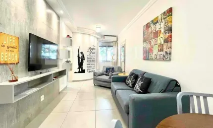 Apartamento no guarujá, tombo, 1 quarto, 100 mts da praia, mercuri imóveis guarujá.