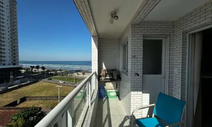 Apartamento com varanda gourmet com  vista mar e 1 dormitório à venda, 45 m² por R$ 315.000 - Caiçara - Praia Grande/SP
