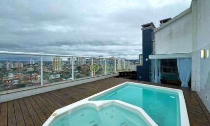 Terraço privativo com vista mar, piscina e ofurô, área gourmet, 3 quartos e 3 vagas à venda em Barreiros.