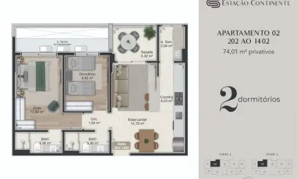 Apartamento com 2 quartos à venda na Rua Eugênio Raulino Koerich, 266, Campinas, São José