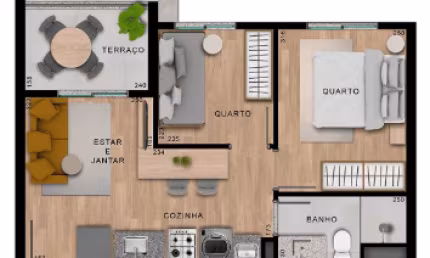 Apartamento 2 Dormitorios com vaga de garagem
