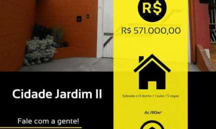 Sobrado de 190 m² c/ 3 dorms /1 suíte/ 5 vagas  Loc. Parque Cidade Jardim II,Jundiaí-SP