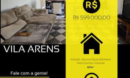 Sobrado 167m² c / 3 Dorms/ 1 suíte + Banheira/Churrasqueira  Loc.: Vila Arens 2, Jundiaí /SP