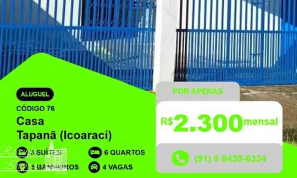 Casa com 6 quartos para alugar no Tapanã (Icoaraci), Belém 