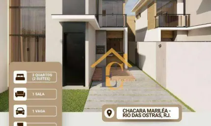 Casa com 3 dormitórios à venda, 87 m² por R$ 380.000,00 - Jardim Mariléa - Rio das Ostras/RJ