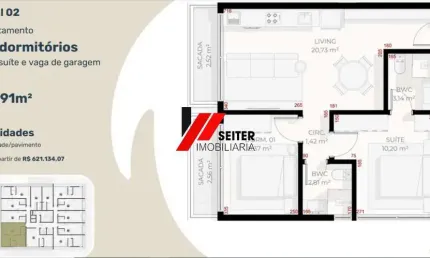 Apartamento 2 Dormitórios sendo 1 Suíte e Vaga à Venda no Teahupoo Santa Mônica
