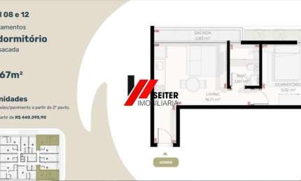 Apartamento de 1 dormitório com sacada à venda no Teahupoo Santa Mônica