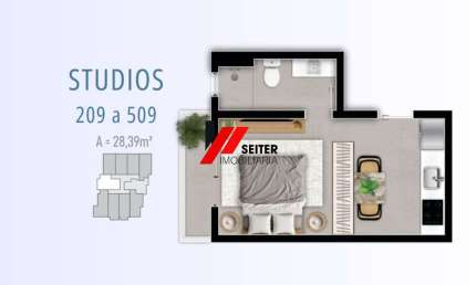 Apartamento tipo studio na Trindade em Florianópolis ótima opção para investidores e estudantes.