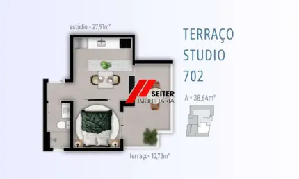 Studio cobertura à venda com 38m2 no bairro Trindade em Florianópolis.