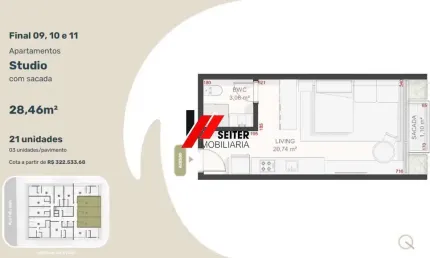Apartamento à venda com 1 dormitório e sacada no Teahupoo Santa Mônica