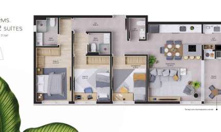 Apartamento a venda de 3 dormitorios com 2 suites no bairro cacupé
