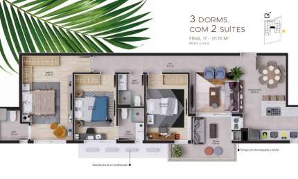 Apartamento a venda de 3 dormitorios com 2 suites no bairro cacupé