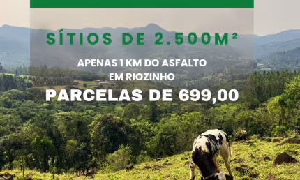 SÍTIO EM RIOZINHO – 2.500m² DE FRENTE PARA A ESTRADA PRINCIPAL, APENAS R$ 2.900 DE ENTRADA.