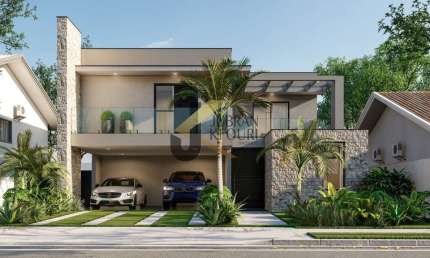 Casa em construção à venda no Alphaville Dom Pedro - Campinas, com 4 suítes (1 térrea), lazer comum e garagem para 4 carros.