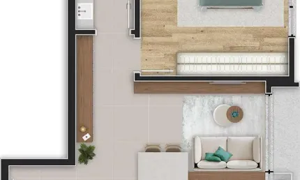 Apartamento de 1 quarto com 39m² e 1 vaga de garagem no Centro