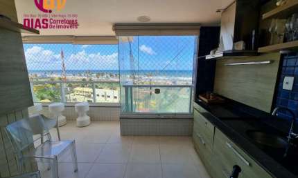 Apartamento  com varanda gourmet mobiliado  e decorado em frente ao mar  com 96m2 para venda com 2,4, reversível para 3/4