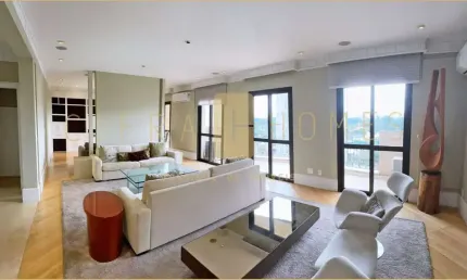 Apartamento semi mobiliado de 313m² com quatro dormitórios, seis vagas e ampla área de lazer em con