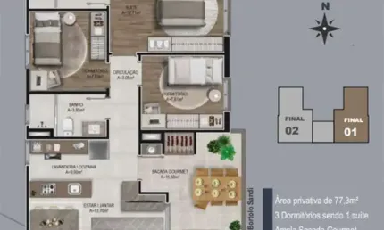 Apartamento com 3 quartos à venda no são virgílio, caxias do sul , 77 m2 por r$ 540.000