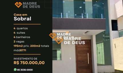 Casa em condomínio fechado com 4 quartos à venda na Viviane Aguiar Holanda, 1076, Nossa Senhora de Fátima, Sobral por R$ 750.000