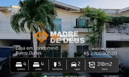 Casa em condomínio fechado com 4 quartos à venda na Rua Teatrólogo Silvano Serra, 570, Dunas, Fortaleza por R$ 2.700.000