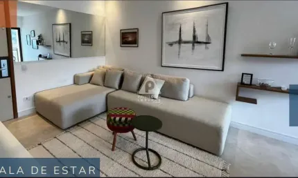 Flat, quarto e sala, sendo suíte, varanda, vista dois irmãos, 2 vagas e total infraestrutura.