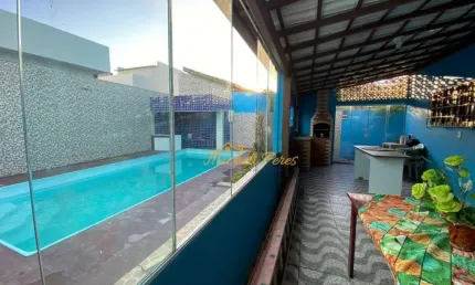 Excelente casa linear com piscina e área gourmet, próximo a praia do Abricó, 3 quartos, 100 m² - venda ou aluguel - Cantinho do Mar - Rio das Ostras/R