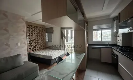 LINDO FLAT COM 1 DORM, TOTALMENTE MOBILIADO, DECORADO E PLANEJADO COM AR CONDICIONADO, VISTA E HOBBY-BOX.