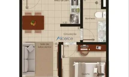 Apartamento 01 quarto e sala mobiliado com garagem em São Mateus