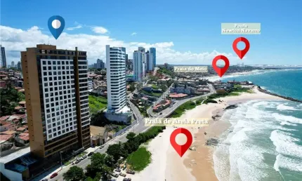 Apartamento 02 suítes 64m² vista mar de frente  para praia de areia preta