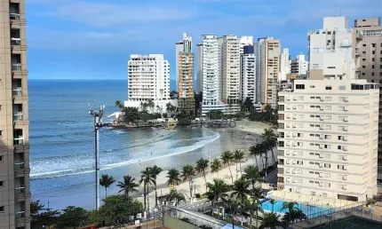 Apartamento para venda na praia das astúrias, 02 dormitórios, com linda vista para o mar, 02 vagas de garagem e lazer no prédio