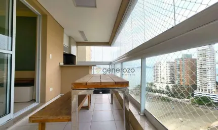 Apartamento a venda na praia das astúrias, frente ao mar, varanda gourmet, 03 dormitórios, 02 vagas de garagem