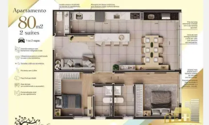 Apartamento com 2 dormitórios à venda, 80 m² por R$ 740.000 - Villa Cairu Home &amp; Resort - Sorocaba/SP