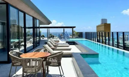 Apartamento Studio, nascente, área privativa de 27m2 e uma vaga de garagem rotativa.