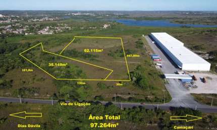 TERRENO A VENDA POLO INDUSTRIAL CAMAÇARI BAHIA - 97.264². Excelente localização em frente ao CD do G Barbosa. Vocação para logística e Industria.