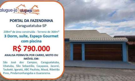 Casa à venda em Caraguatatuba-SP no Portal da Fazendinha com 208m² de área construída num Terreno de 368m².