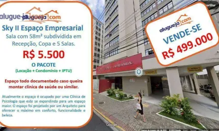 Sala, 58 m² - venda por r$ 499.000,00 ou aluguel por r$ 5.500,00/mês - centro - são josé dos campos/sp