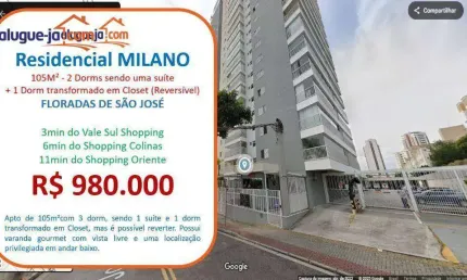 Apartamento com 3 dormitórios à venda, 105 m² por r$ 980.000,00 - floradas de são josé - são josé dos campos/sp