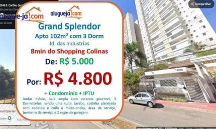 Apartamento com 3 dormitórios para alugar, 102 m² por r$ 5.880,00/mês - jardim das indústrias - são josé dos campos/sp