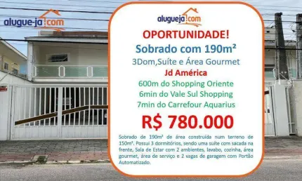 Sobrado com 3 dormitórios à venda, 190 m² por r$ 780.000,00 - jardim américa - são josé dos campos/sp
