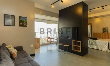 Apartamento para locação e venda, 41m², mobiliado, 1 suíte, 1 vaga, varanda. brooklin