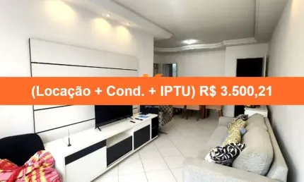 Apartamento para locação no bairro Jardim Apipema, Salvador-BA: 2 quartos, 1 suíte, 2 salas, 3 banheiros, 1 vaga de garagem.